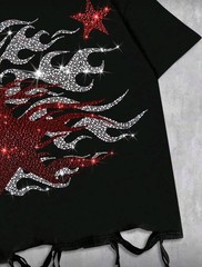 New Men Luxury Diamond Flame Rhinestone Black Fashion T-Shirt High Quality