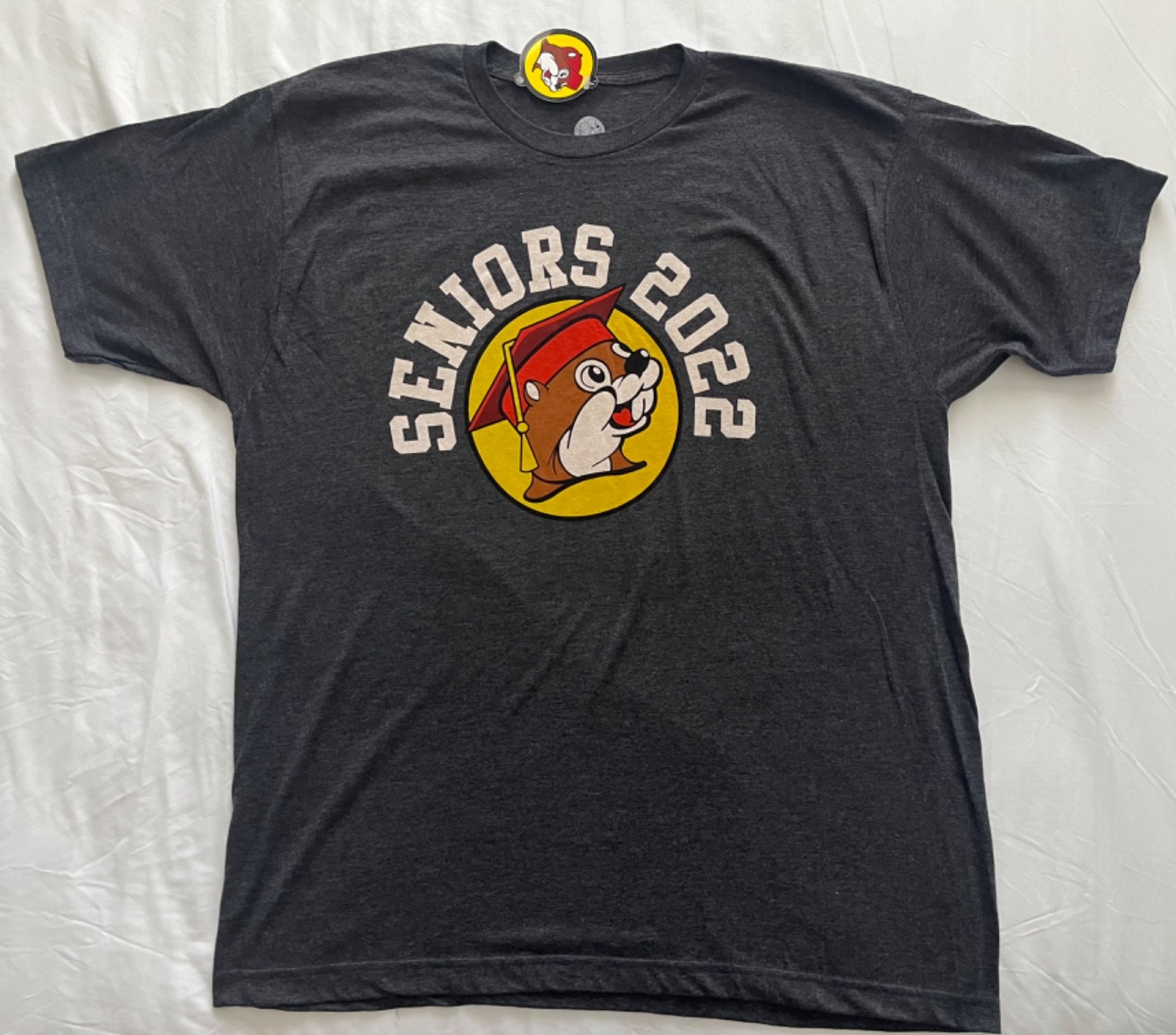 Buc-ees Men’s Gray Cotton Crew Neck Seniors 2022 Short Sleeves T-Shirt Size XL