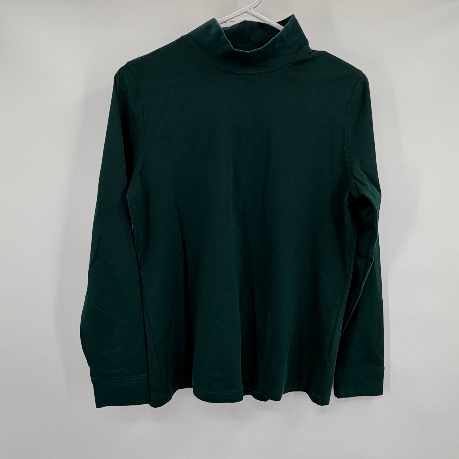 LL Bean Unisex Mock Neck Long Sleeve Shirt Forest Green 100% Cotton S/M gallery