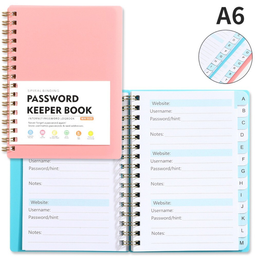 A6 MINI Size Spiral Password Keeper Book With Alphabetical Tabs Notebook Notepad