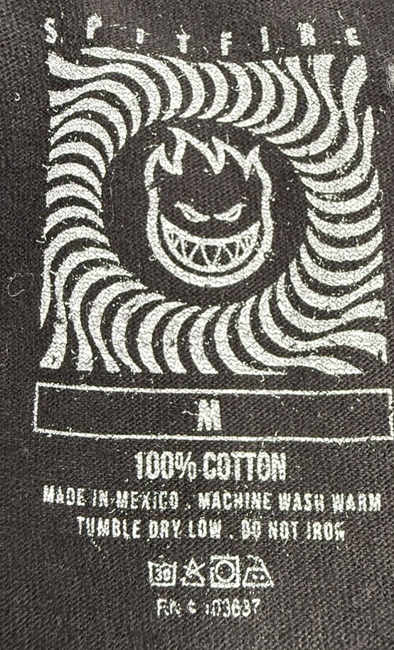 Spitfire Wheels Shirt Skateboard Skater Black Bighead Tee Flame Grunge Mens M gallery