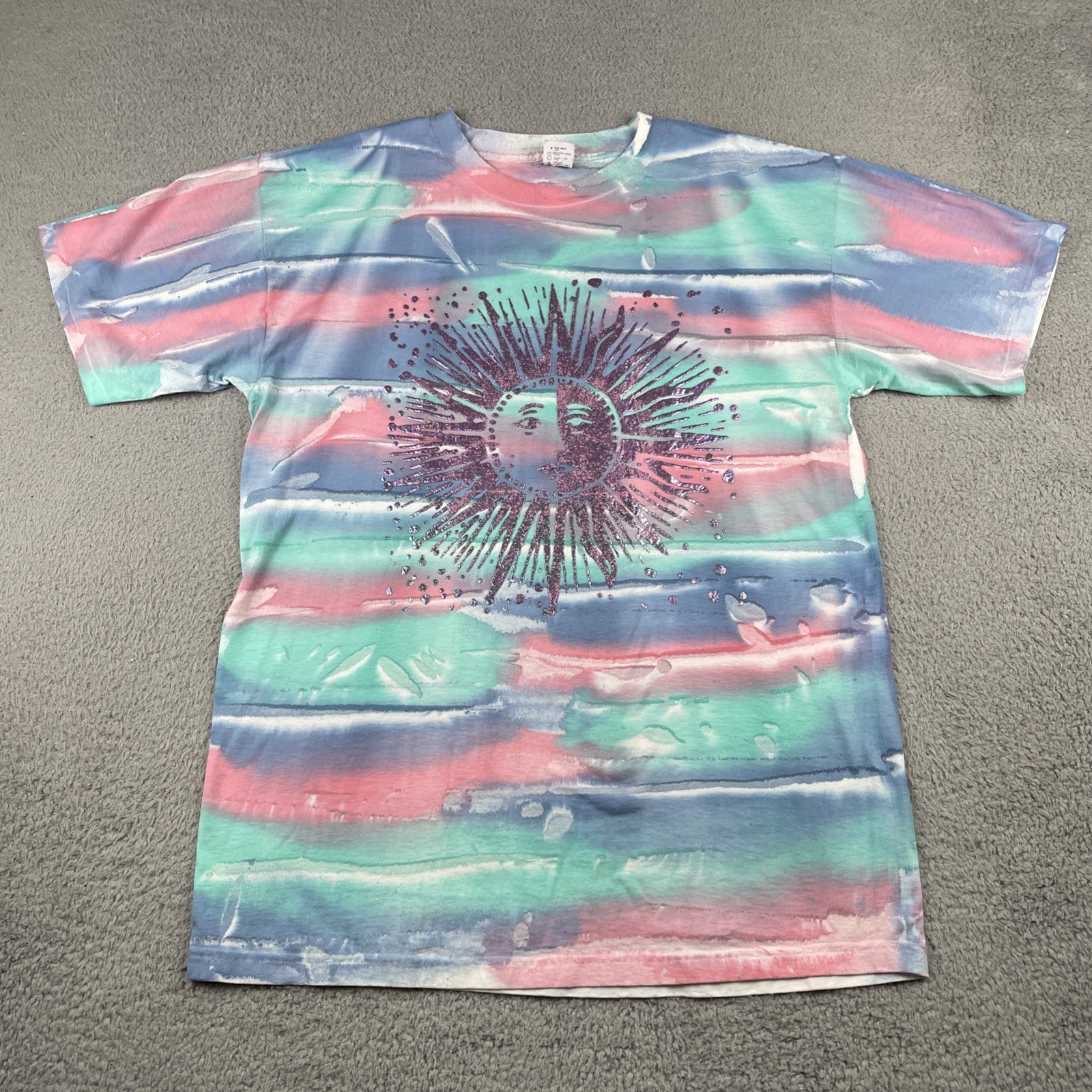 Vtg Silver Screen Ts XL Tie Dye Shirt Sunshine Iridescent Puff Print Made In USA gallery