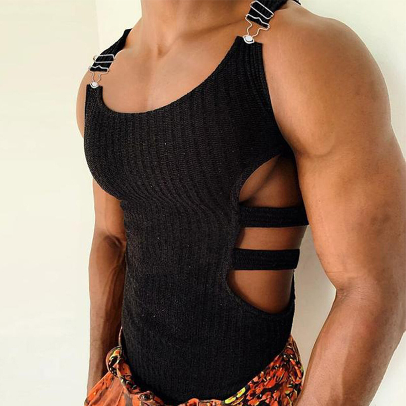 Men's Hollow Out Side Tank Top Compression Athletic Muscle T-Shirt Rave Vest gallery