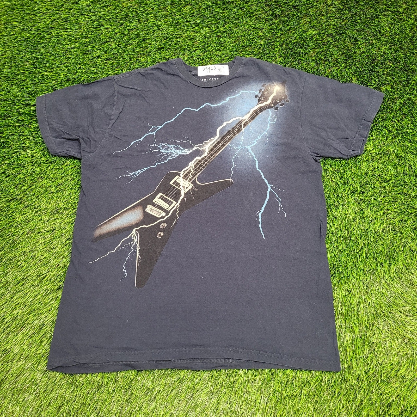 Electric Guitar Lightning Shirt M/L 21×27 Navy-Blue