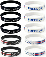 10 Pack Charlie Kirk Freedom Bracelets – USA Flag Wristbands for All