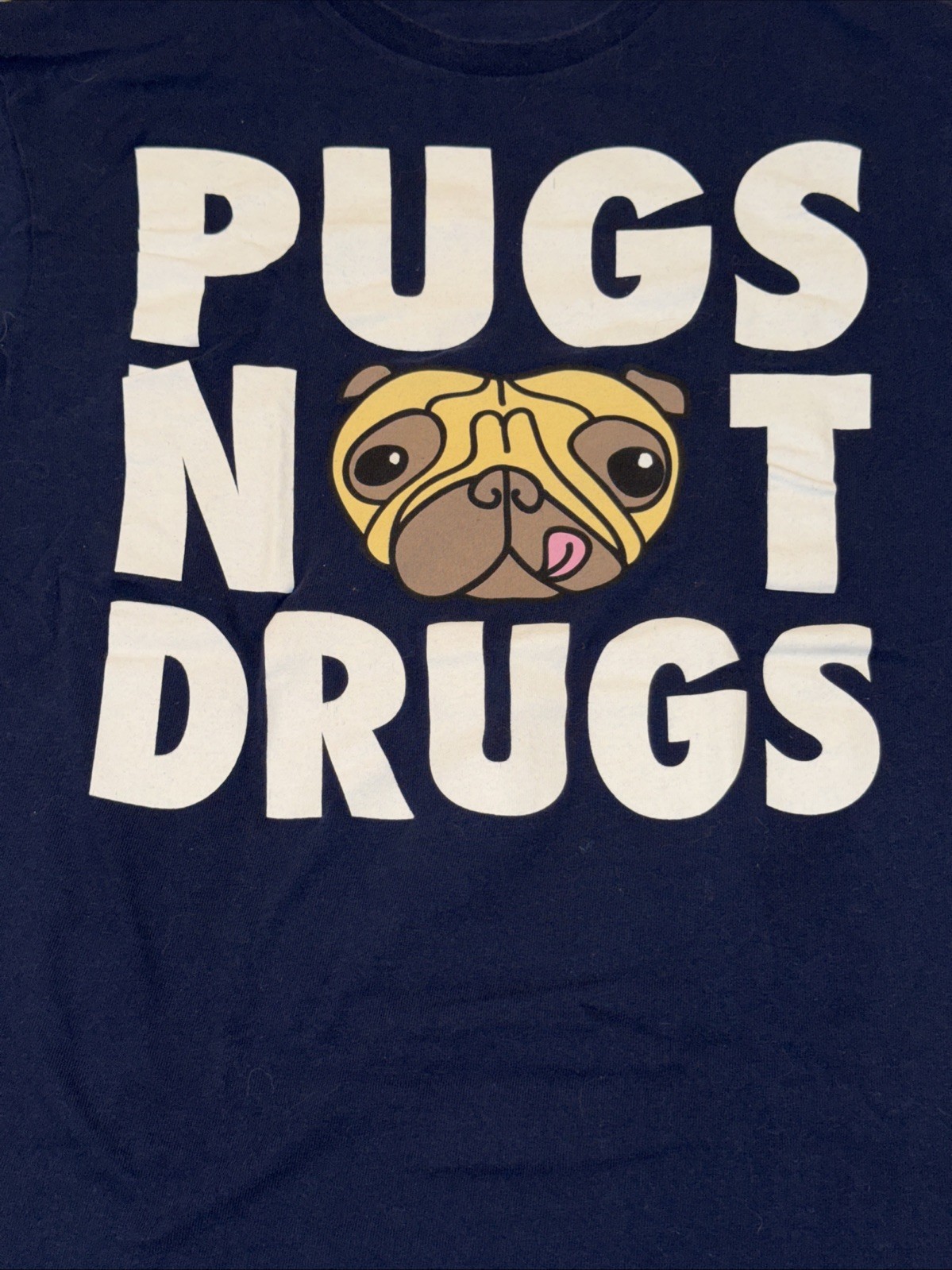 Pugs Not Drugs Fruit Of The Loom Heavy Cotton Dark Blue Size M Humor T-Shirt gallery