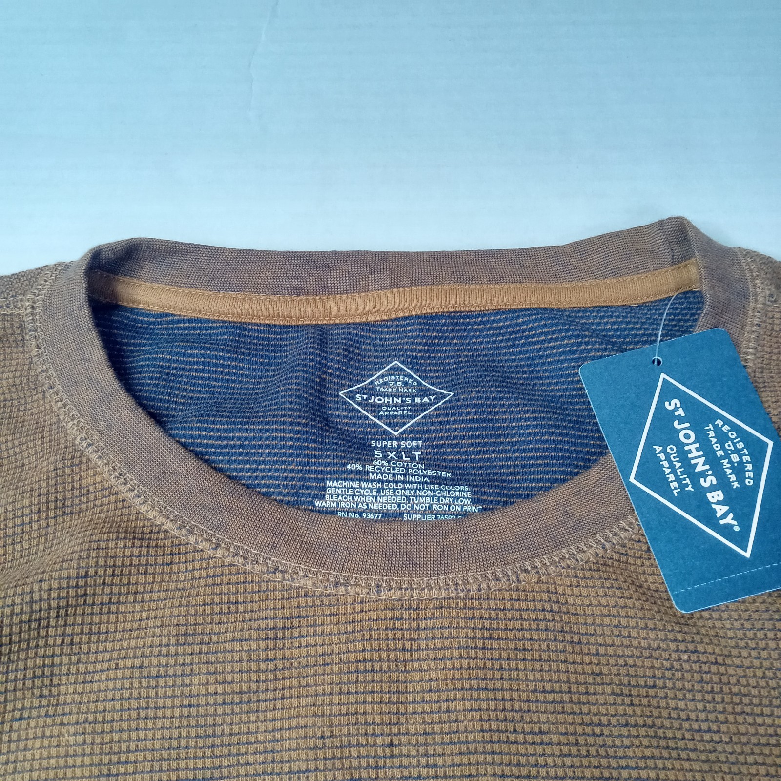 St. John's Bay Long Sleeve Waffle Knit Thermal Shirt Men's Size 5XLT Monk Brown gallery