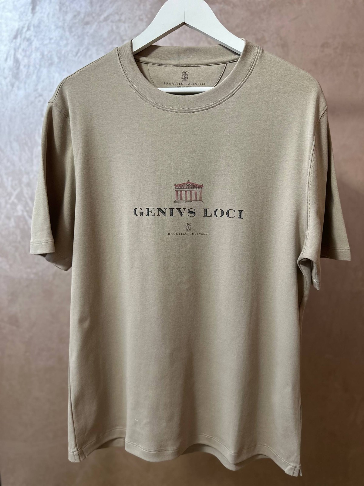 Men's Brunello Cucinelli T-Shirt Size L(50)Color Beige 100% Cotton Big Logo gallery
