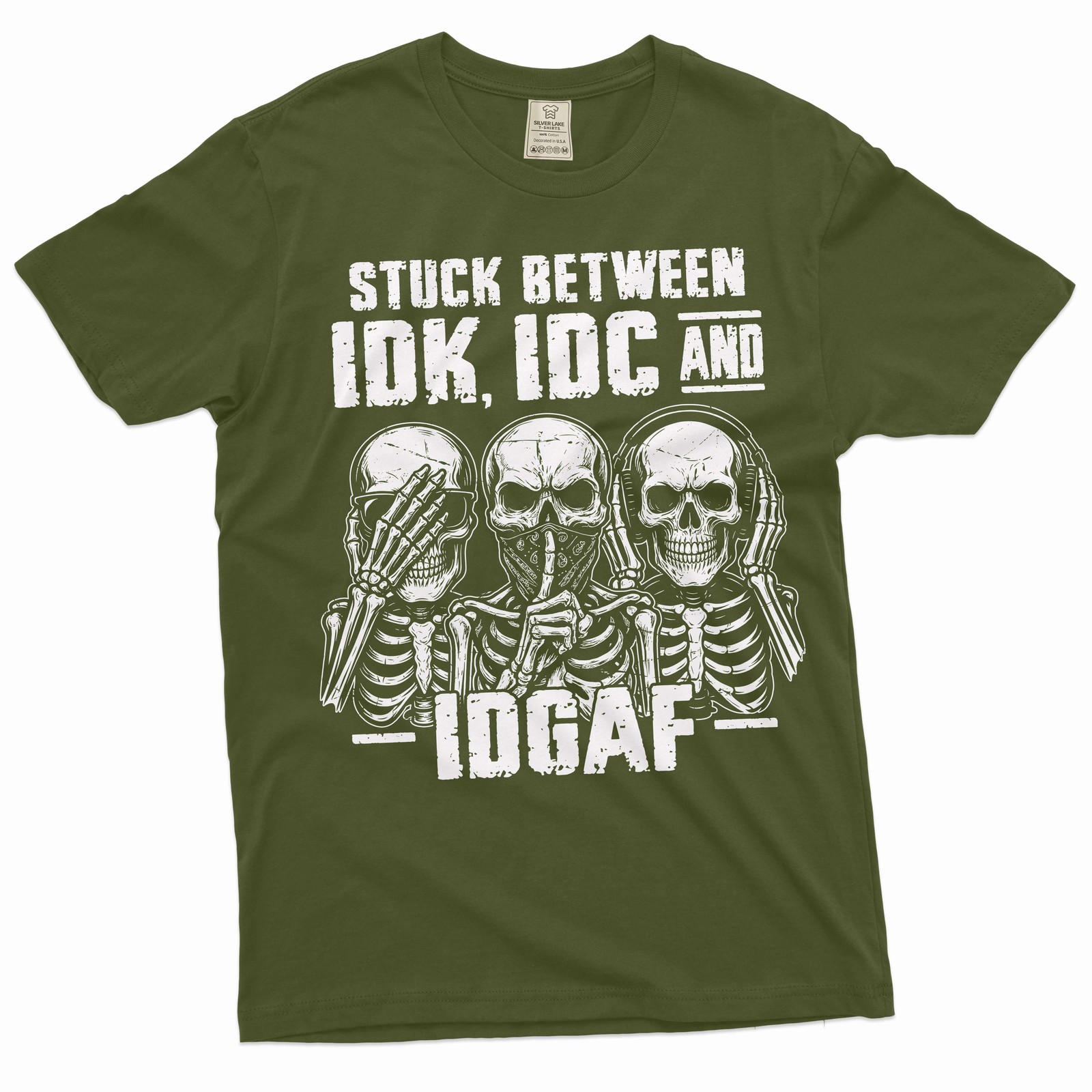 Men's Funny T-shirt Skeleton Shirt Humorous Gift Idk Idc and Idgaf Shirt gallery