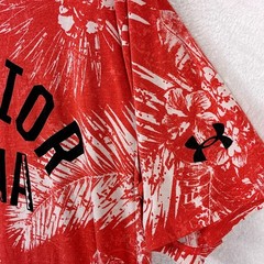Under Armour Project Rock Tshirt Men XXL Red White Warrior Mana Palm AOP Workout