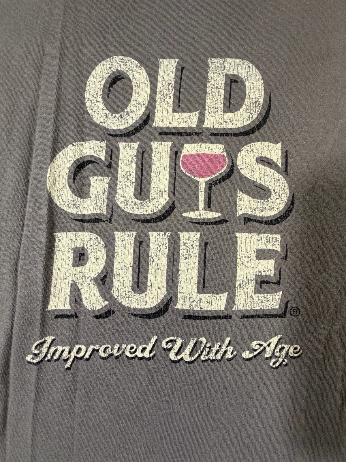 OLD GUYS RULE T-Shirt Men's L Distressed Wine Glass Graphic Improved With Age gallery