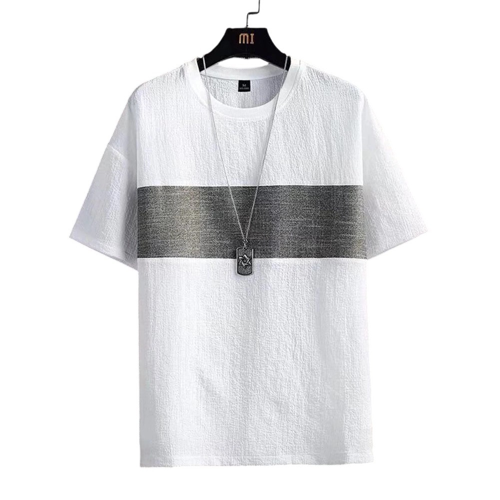 Men's Casual T-Shirt Loose Short Sleeve Splicing Texture Spring Summer gallery