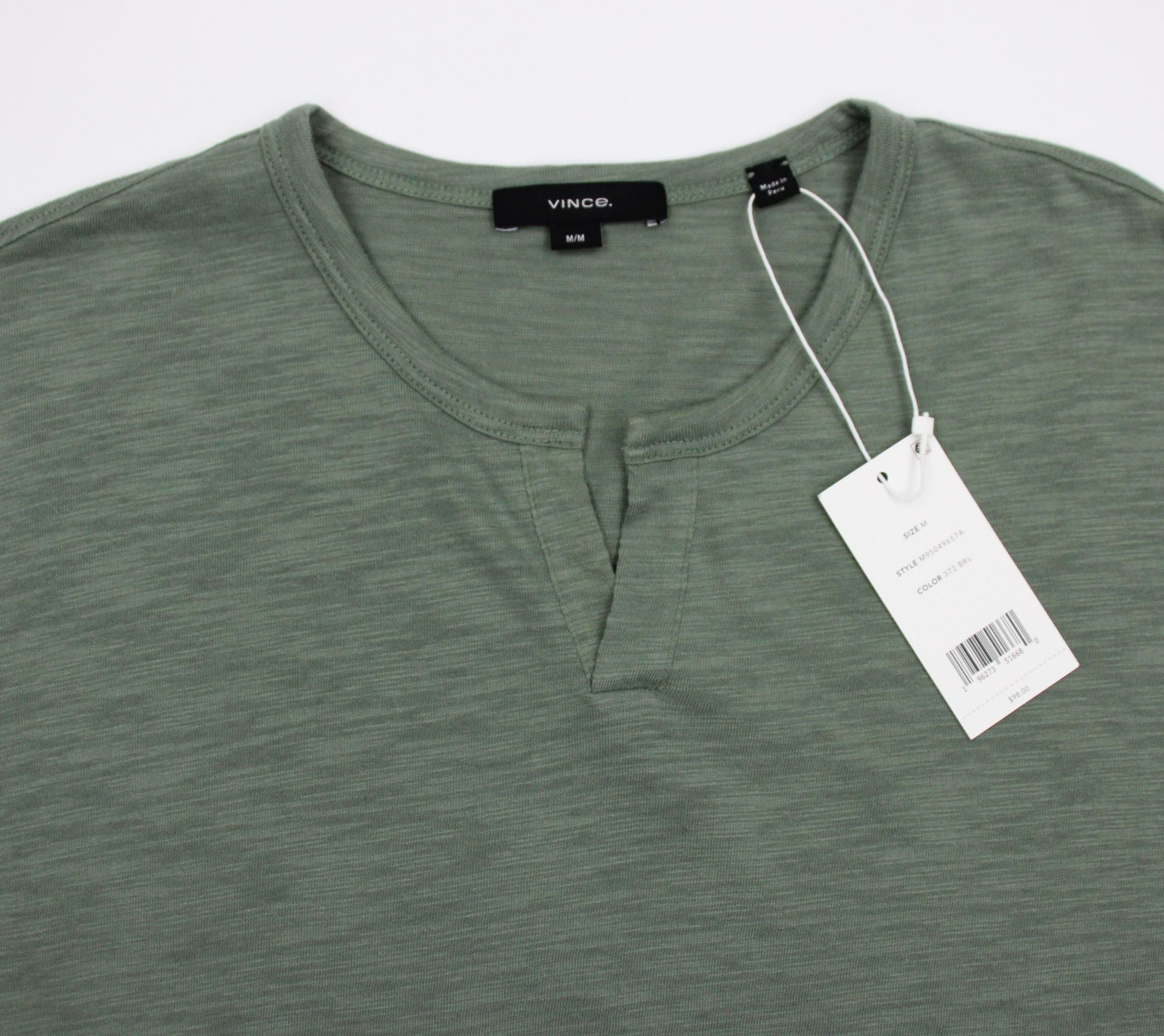 Vince Slub Henley T-Shirt Mens M Green Short Sleeve 100% Cotton Jersey NWT gallery