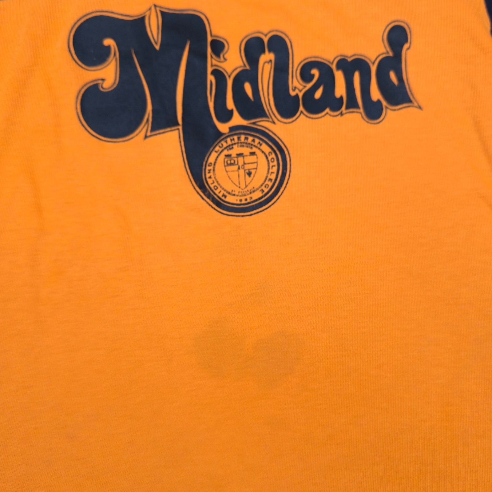 Vintage 70s Midland Lutheran College Shirt Medium Artex Made In USA Black Orange gallery