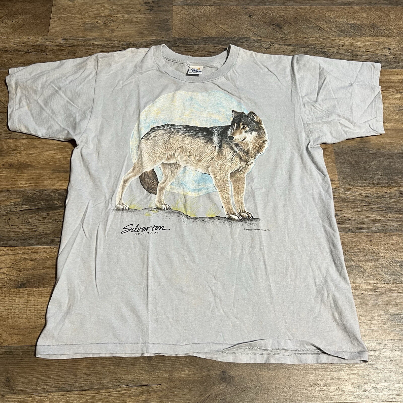 VTG 80s Habitat Softwear Silverton Colorado Wolf Moon Cal Cru T-shirt Adult XL gallery