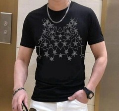 New Men Luxury Diamond Star Rhinestones Fashion Black White T-Shirt High Quality