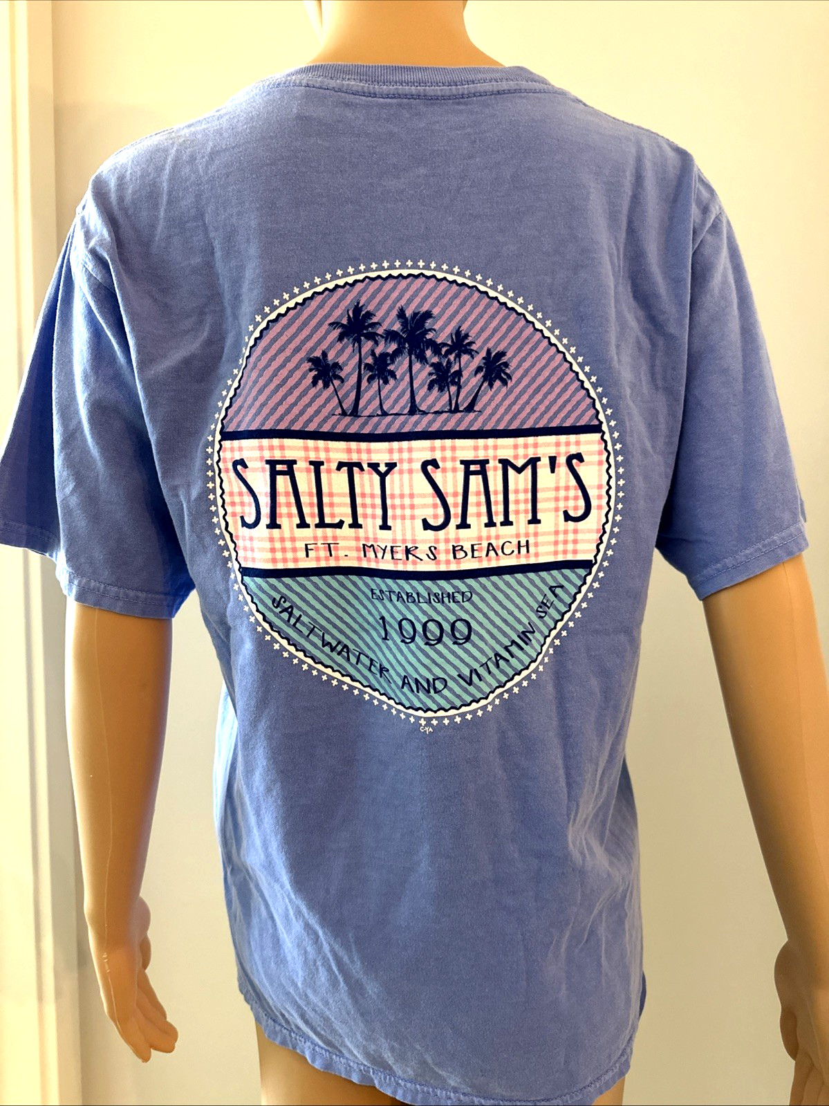Salty Sam's T-Shirt Mens Small Fort Myers Beach Cotton Unisex Blue Made In India gallery
