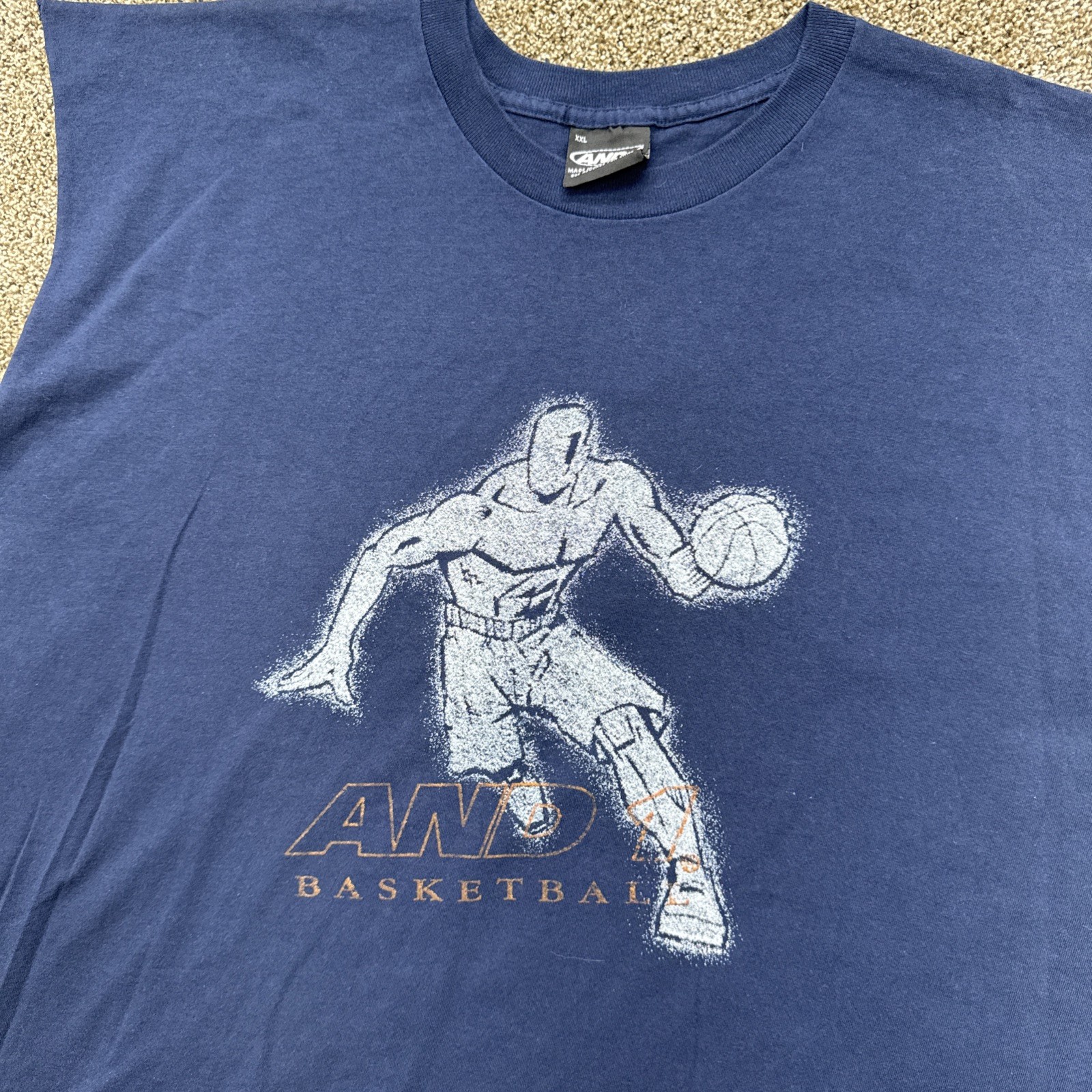 Vintage AND1 Basketball Muscle Shirt Size XXL Sleeveless Navy Blue Made In USA gallery
