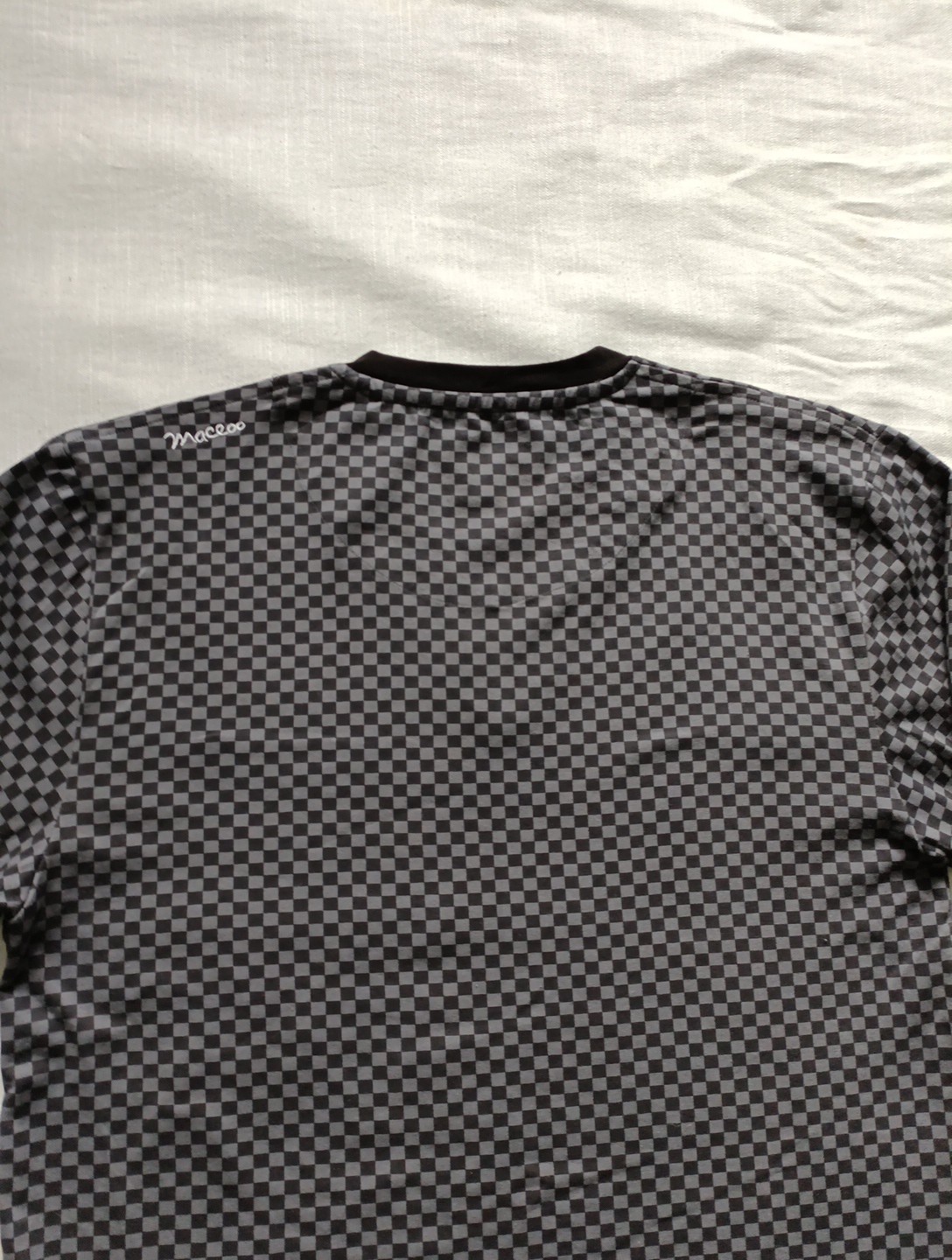 Maceoo Shirt Mens 3 Medium V-Neck Jacquard Square Grey Flip Cuff Roll-up Sleeve gallery