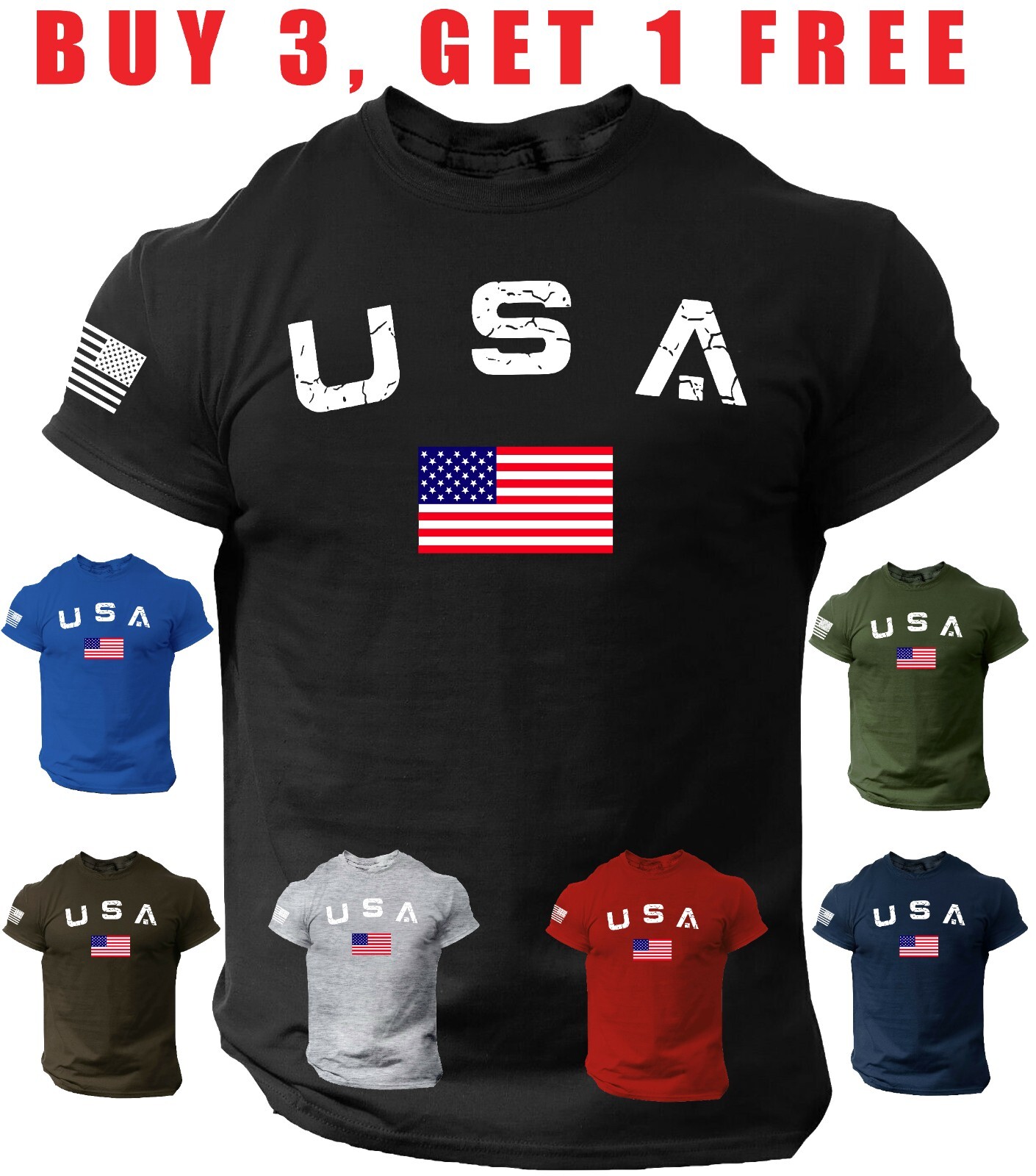 New Men's USA Flag T Shirt American Patriotic 100% Cotton gallery