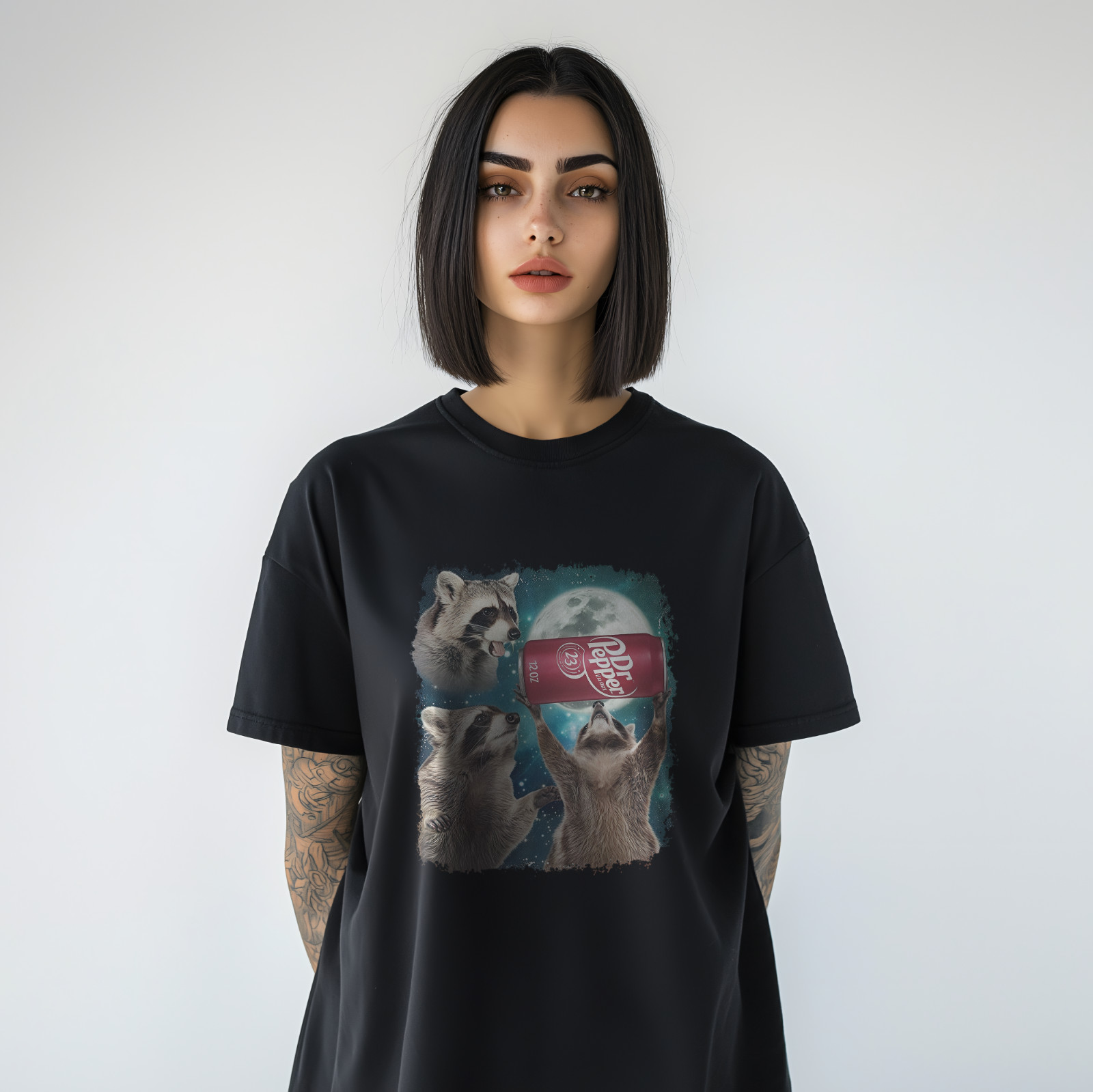 Dr Pepper Funny Raccoon Moon T-Shirt – Cute Cosmic Animal Graphic TeeA180 gallery
