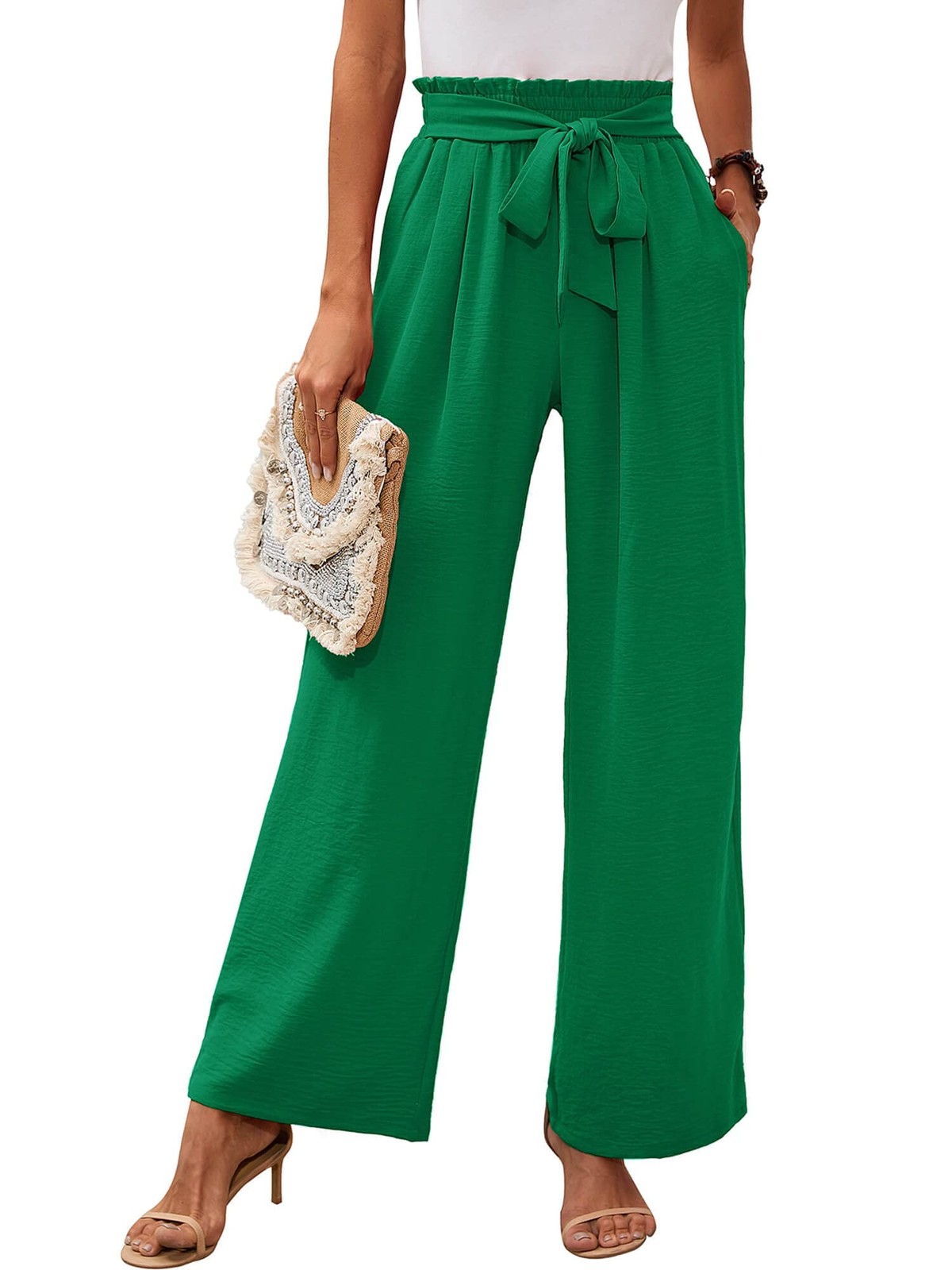 Women Wide Leg Lounge Pants With Pockets Lightweight High Waisted Loose Slack