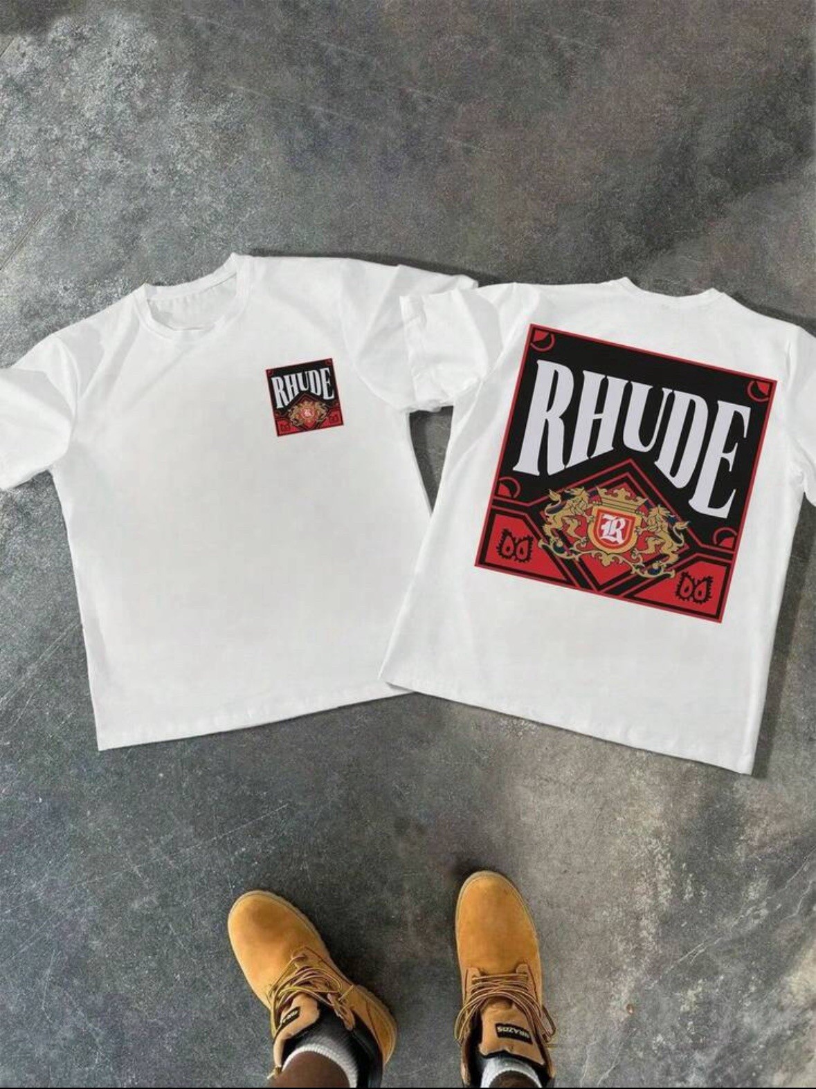 RHUDE Men’s L White Crew Neck Short Sleeve Logo Graphic Print T-Shirt