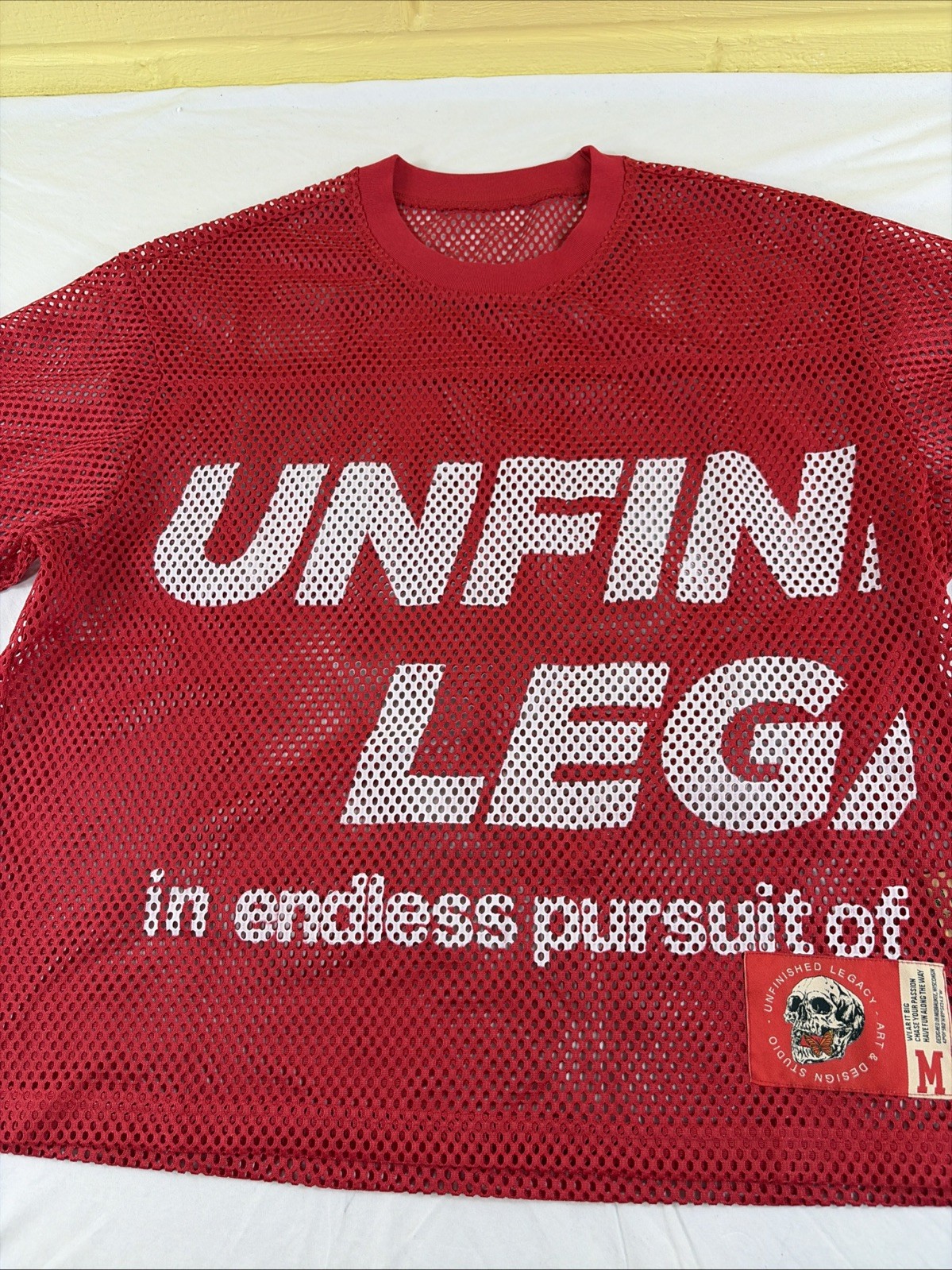 Unfinished Legacy Men's Size M Red Mesh Jersey Graphic Streetwear Shirt gallery