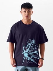 Men Anime Oversized Graphic Goku Printed Drop Shoulder Sleeves Cotton T-shirt