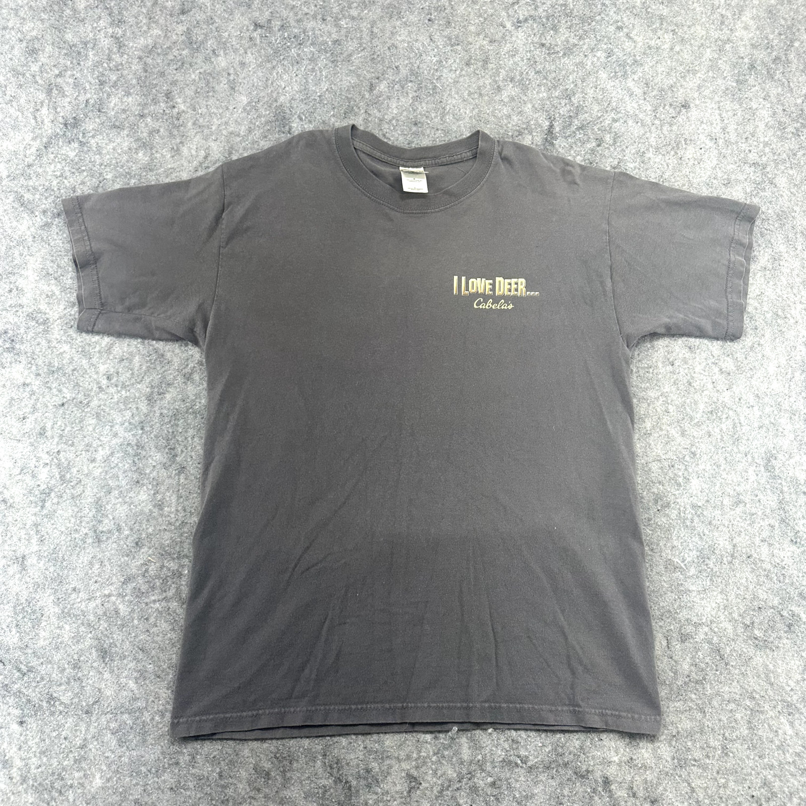 Cabelas Shirt Mens Large Gray Yellow I love Deer Graphic Spellout Print gallery
