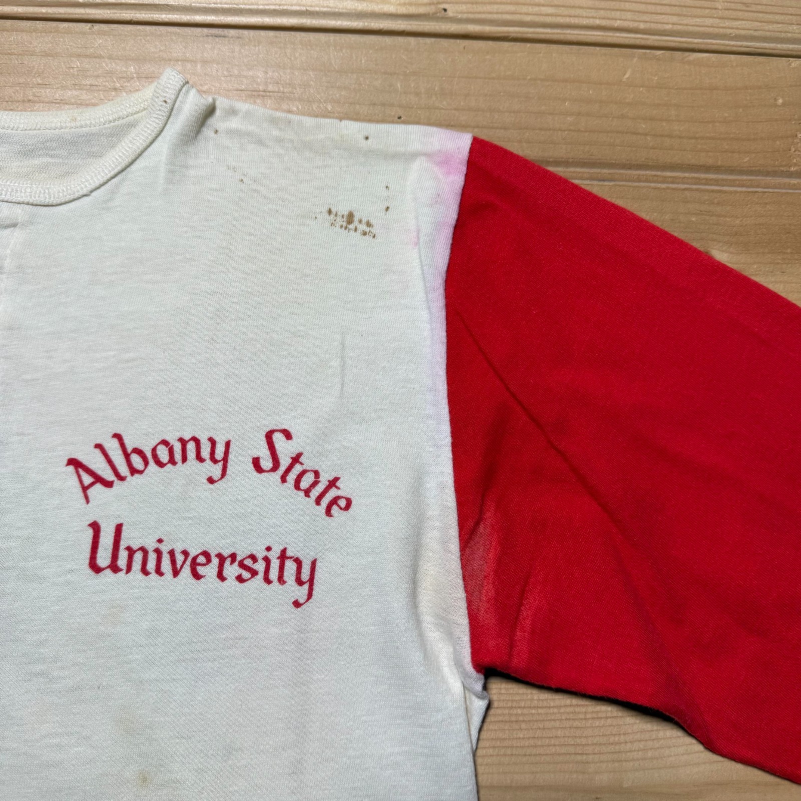 Vintage 80s Albany State University Collegiate Henley Raglan T-Shirt USA Medium gallery