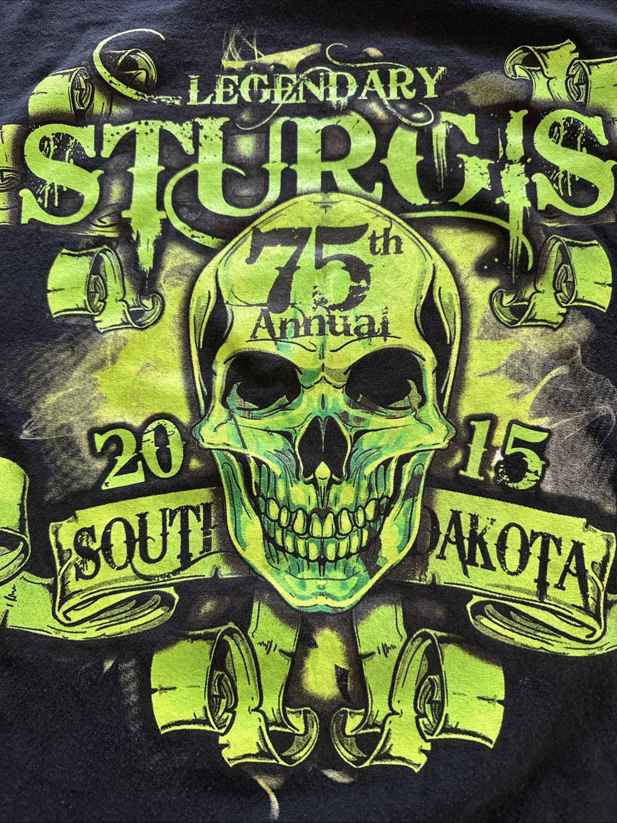 Sturgis T-Shirt Men’s L 75th Black Neon Green 2S Graphics Motorcycle Car Show gallery