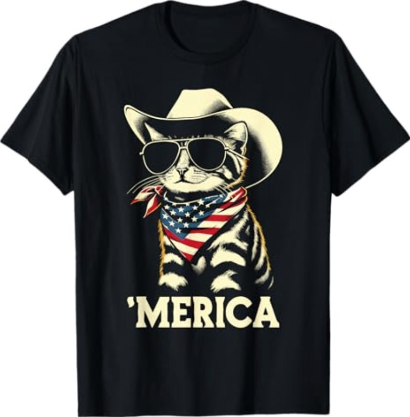 USA 'Merica Cat 4th of July Men Women Funny Patriotic T-Shirt gallery