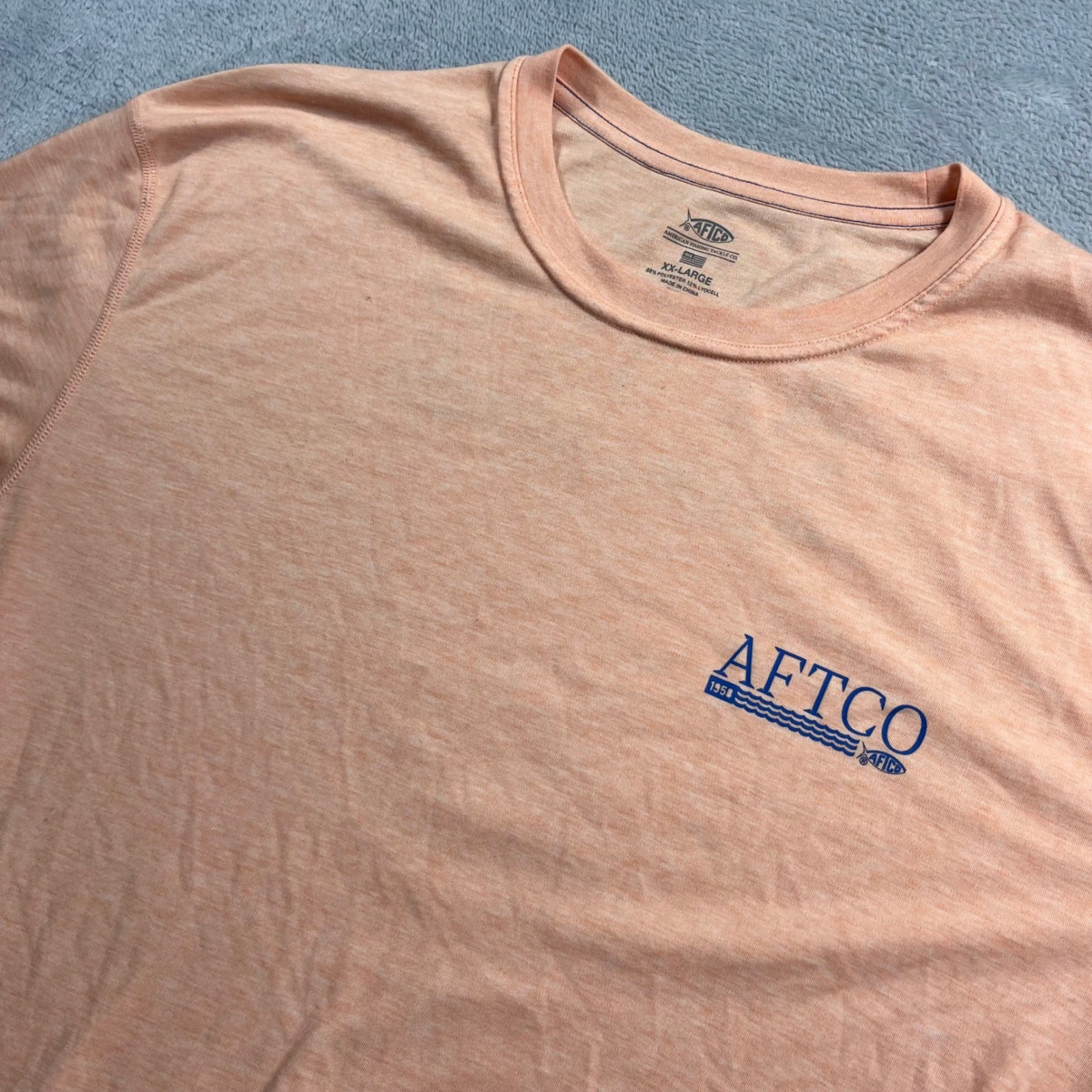 AFTCO Men XXL Peach Heather Performance T-Shirt Short Sleeve Fishing Graphic Tee gallery