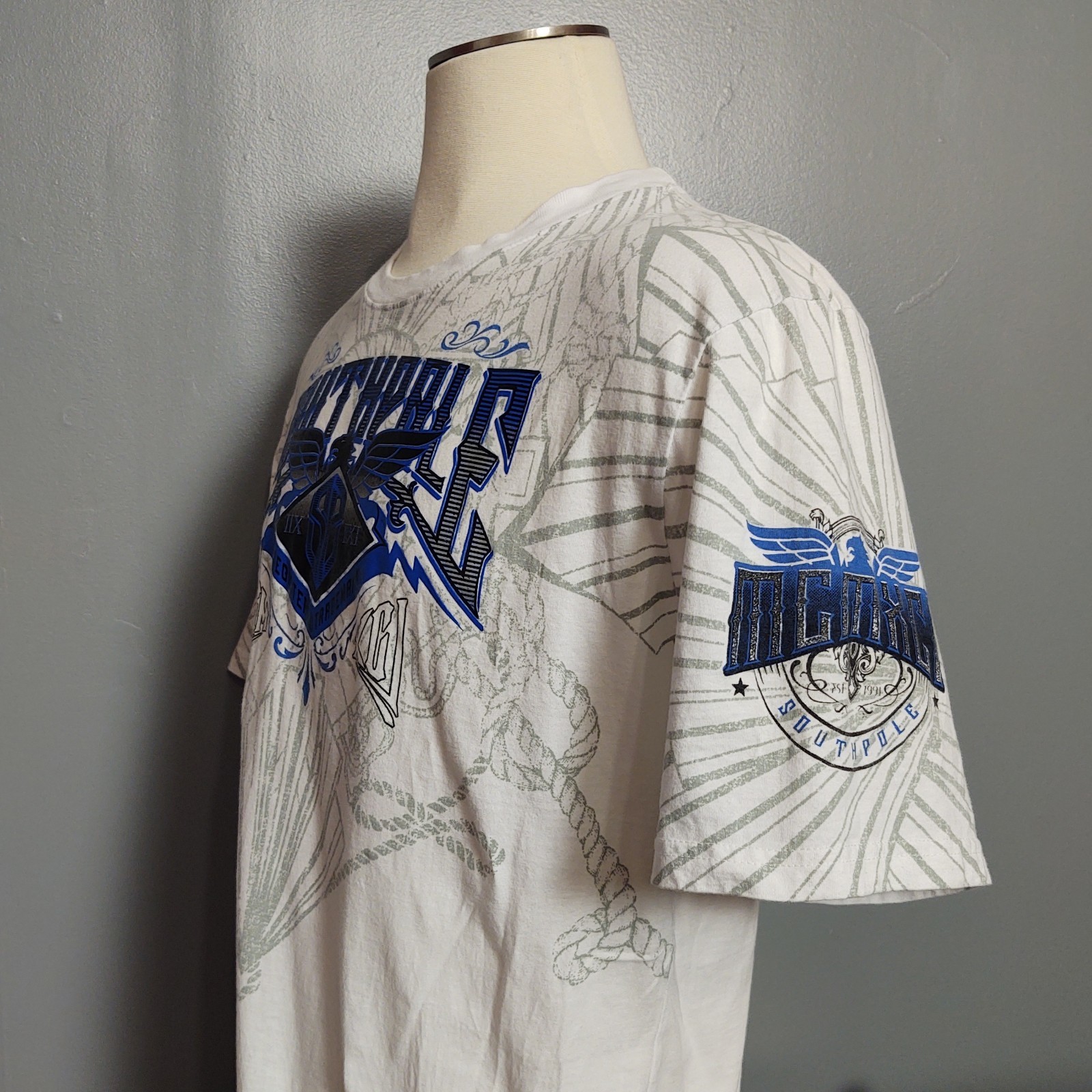 VTG Southpole T-Shirt Heat Press Spell Out Logo Short Sleeve White Y2K Men's XXL gallery
