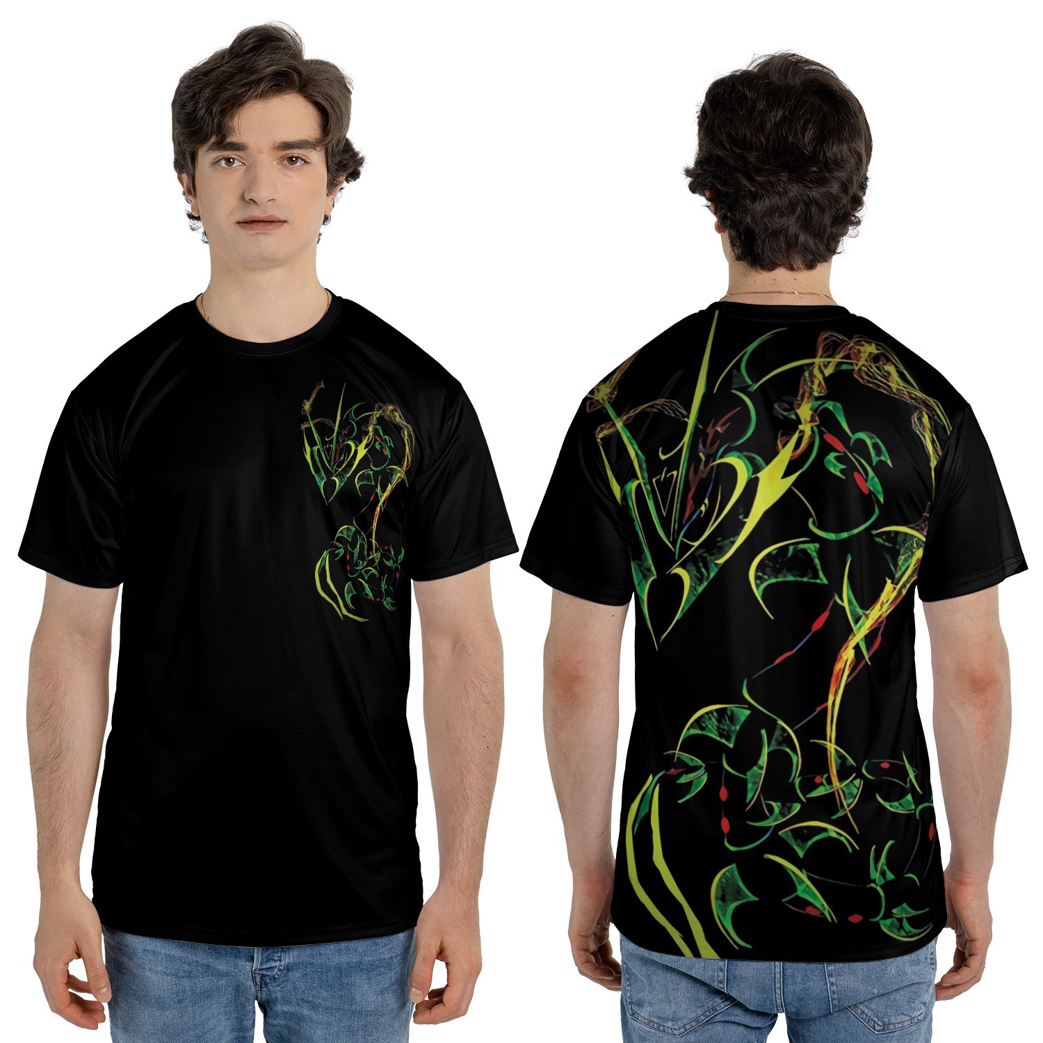 Rayquaza Pkm T-Shirt Abstract Tribal Art Style Graphic Tee Black Men’s S-5XL gallery