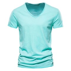 Men’s 100% Cotton V-Neck Slim Fit Solid Color Short Sleeve T-Shirt
