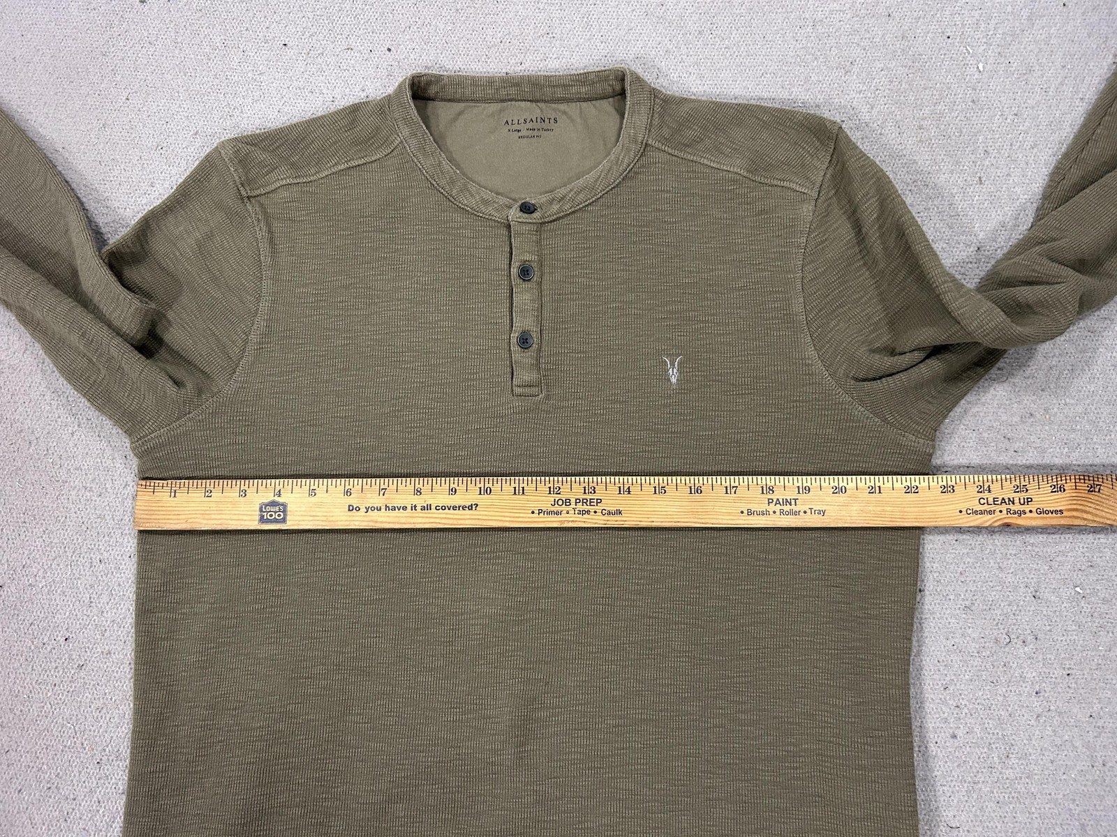 AllSaints Henley Shirt Mens XL Green Waffle Knit Long Sleeve Regular Fit gallery