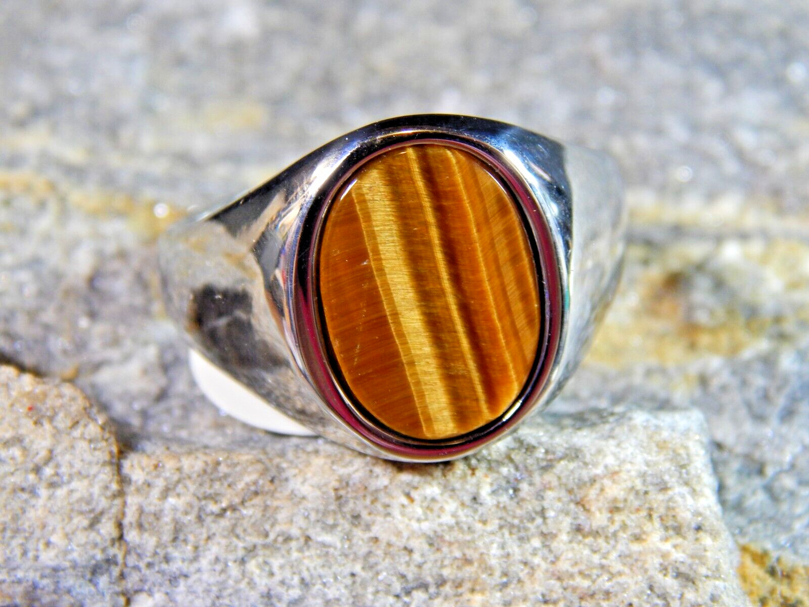 Men’s NEW Stainless-Steel Gorgeous Tiger Eye Ring, Size 10, UK U, 8 Grams