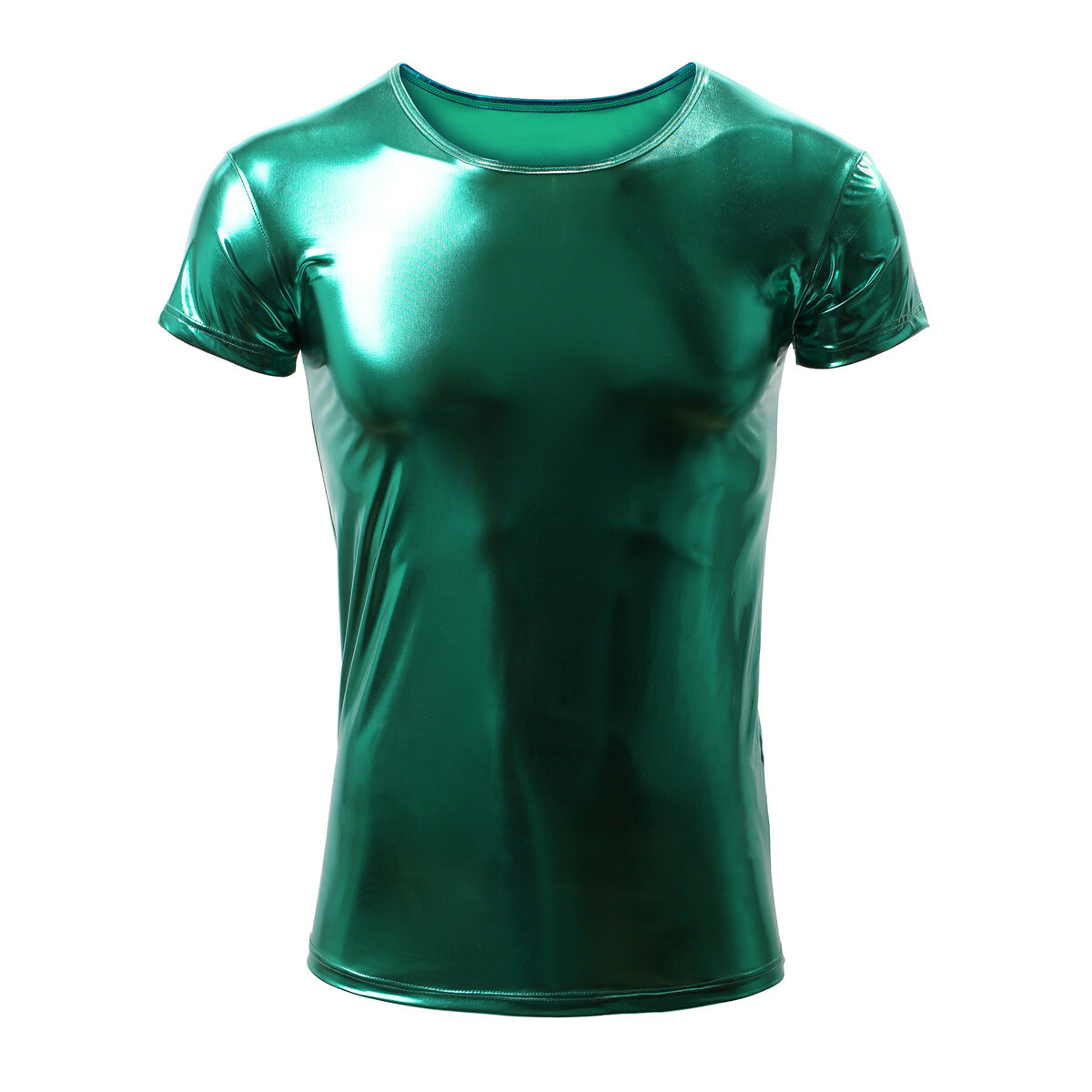 Mens Undershirts Shiny PU Leather Wet Look Short Sleeve Shirts Boxer Shorts Suit gallery