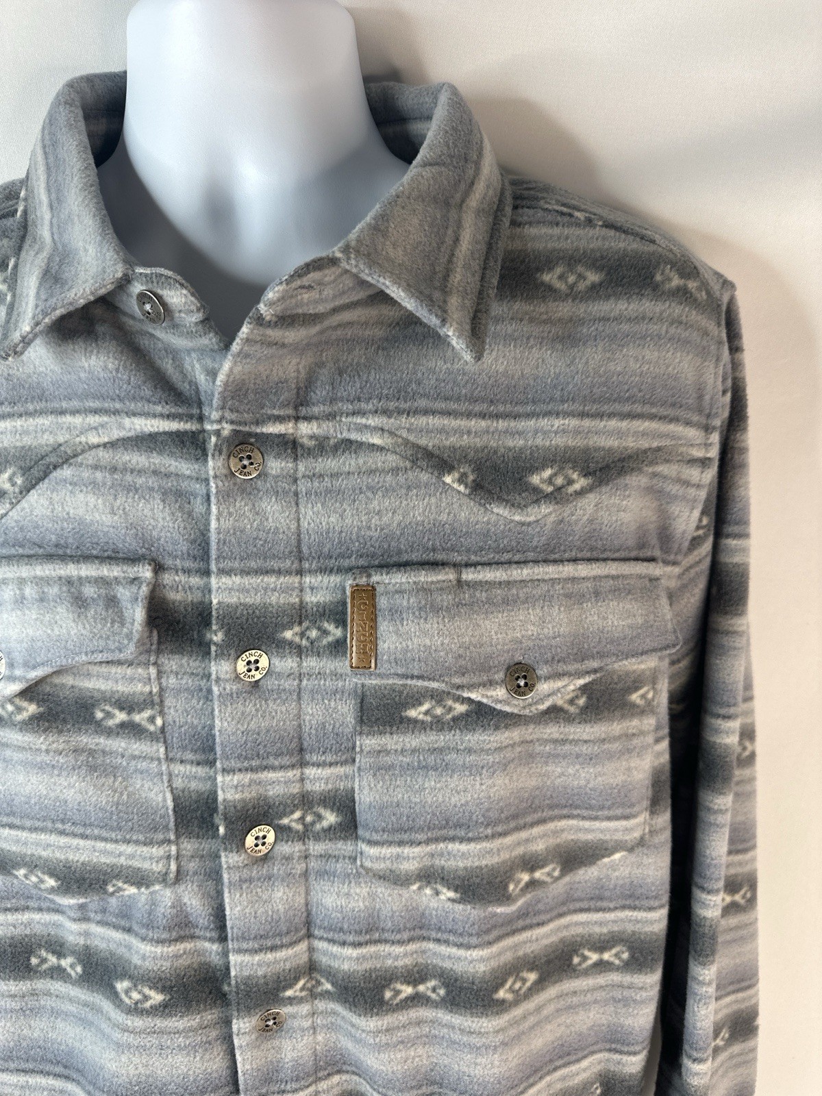 Cinch Mens Aztec button down Gray Fleece Shirt Jacket Shacket Medium Stretch gallery