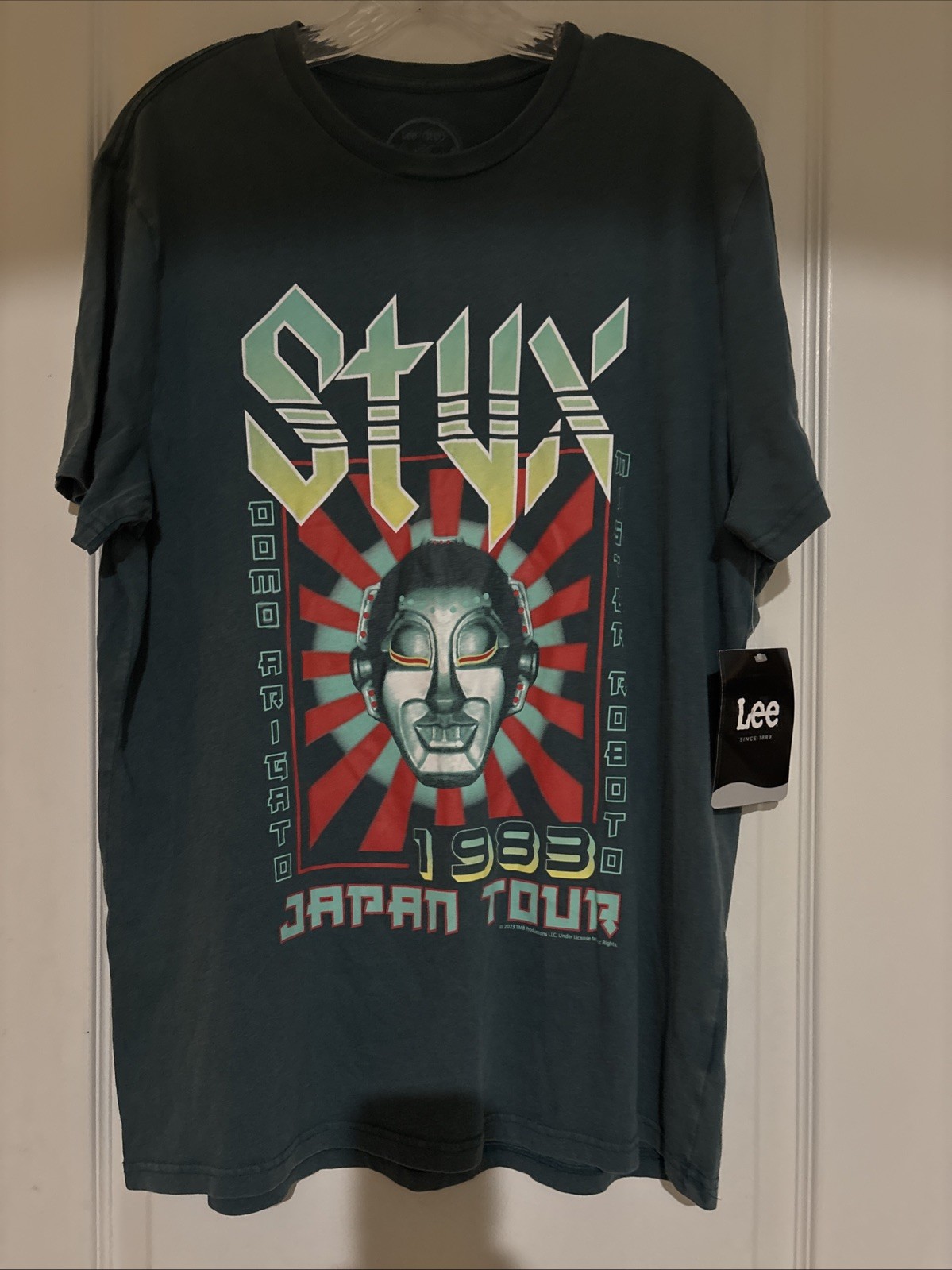 Lee Green Graphic Styx 1983 Japan Tour Mister Roboto Band Tee, L 28” Men’s Large gallery