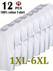 Mens Big & Tall Plus Size 12 Pack Black Cotton Short Sleeve Sweat Wicking Tees