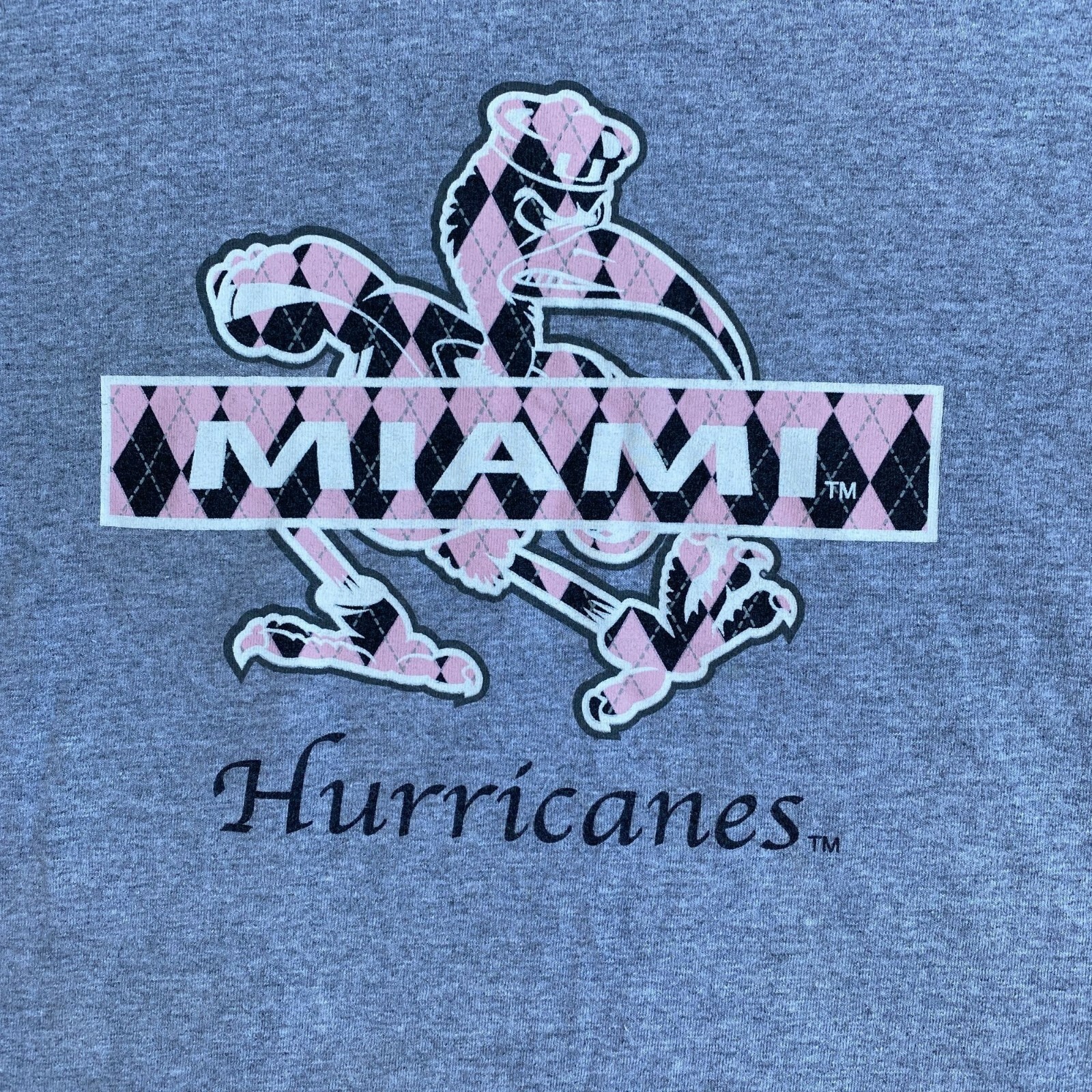 Champs Sports MIAMI HURRICANES Pink Logo Grey T Shirt Size Large Vintage Style gallery