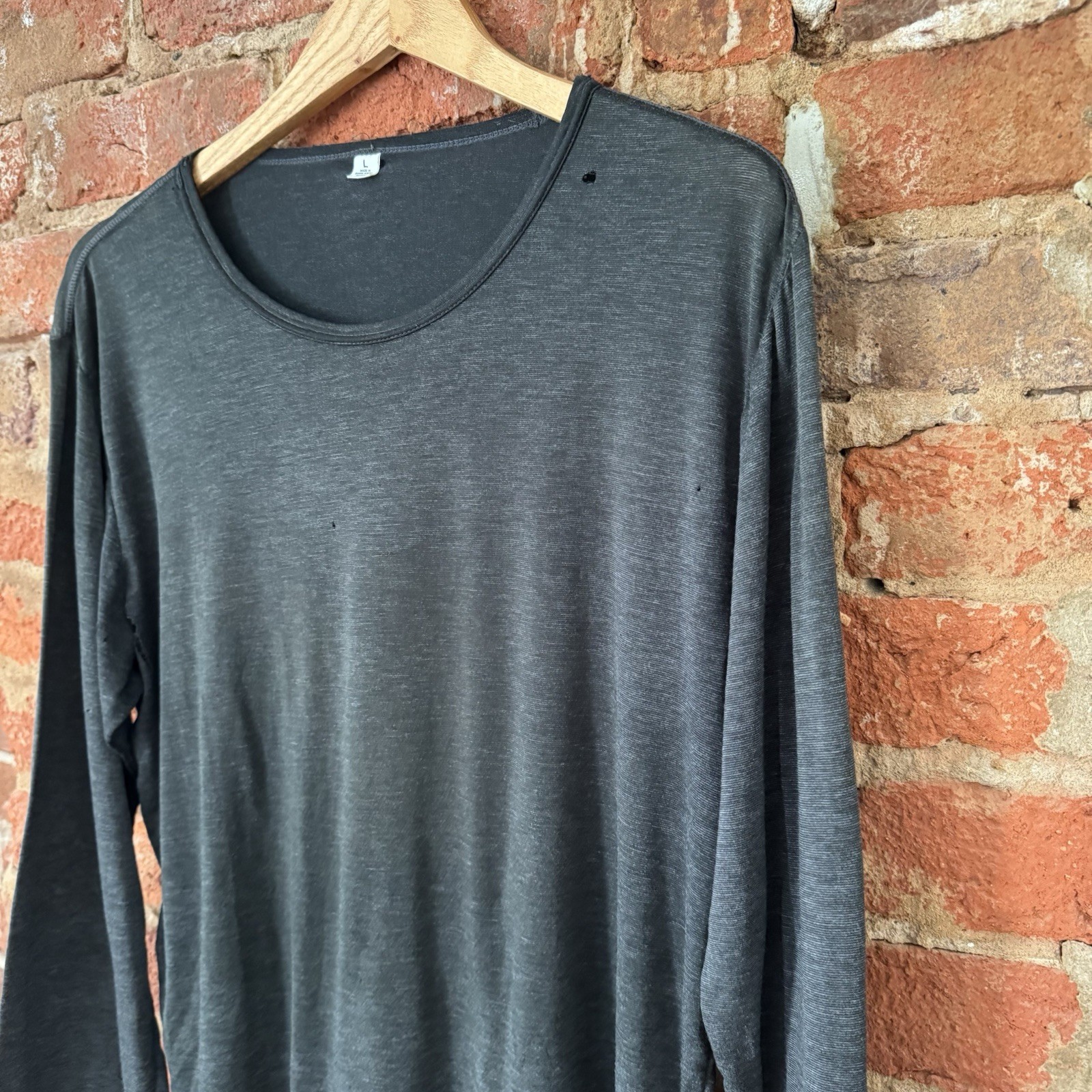 Vintage Y2K Faded Black Paper Thin Long Sleeve T Shirt Large Grunge Streetwear gallery