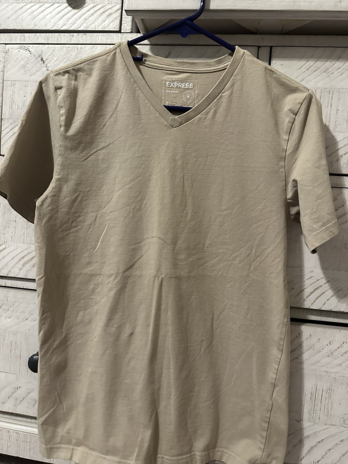 Express Men’s Solid Beige V-Neck Short Sleeve T-Shirt Size M Regular gallery