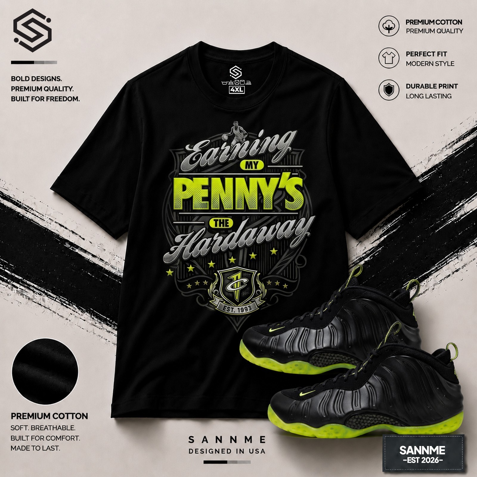 Sneaker Tees To Match Foamposite Volt Black Sneakers - Earning Pennies Shirts gallery