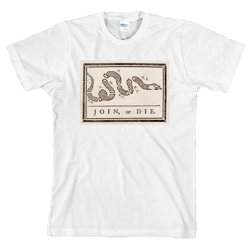 Join or Die Benjamin Franklin Political Cartoon T-Shirt USA Tee ALL SIZES & NEW