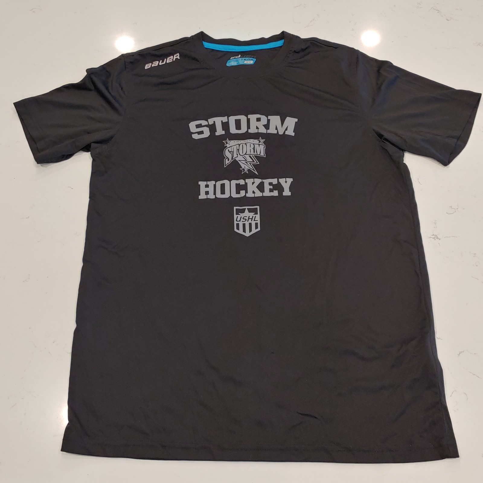 Tri-City Storm Hockey USHL Bauer Short Sleeve Shirt Black Size M Team Issued gallery