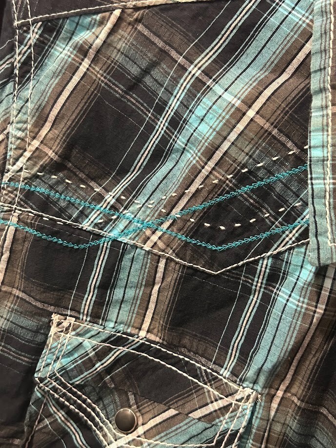 Western Plaid Snap Button Up long sleeve Shirt BKE Buckle Mens Standard Fit Sz L gallery